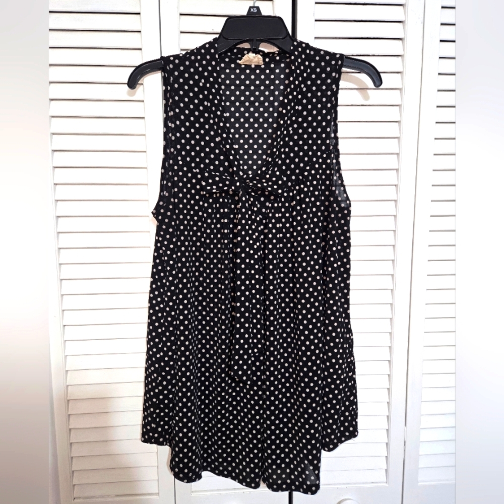 Ember Women's L Black and White Polka Dot Sleeveless Top